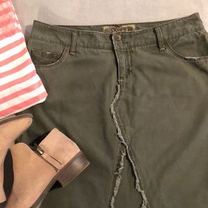 green long denim skirt